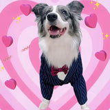 Large Dog Clothes Stripes Big Dog Coat Bowknot Tuxedo Jacket Wedding Suit Pet Clothes For Samoye Husky