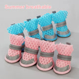 4Pcs Nonslip Dog Shoes Summer Heat Resistant Mesh Breathable Dog Boots Cute Dog Mesh Sandals with Reflective Adjustable Straps