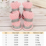 4Pcs Nonslip Dog Shoes Summer Heat Resistant Mesh Breathable Dog Boots Cute Dog Mesh Sandals with Reflective Adjustable Straps