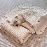 Cute Bear Dog Bed Three-piece Suit Pillow Blanket Sheet Washable Dog Cat House Sofa Cushion Puppy Mattresses Sleeping Mat